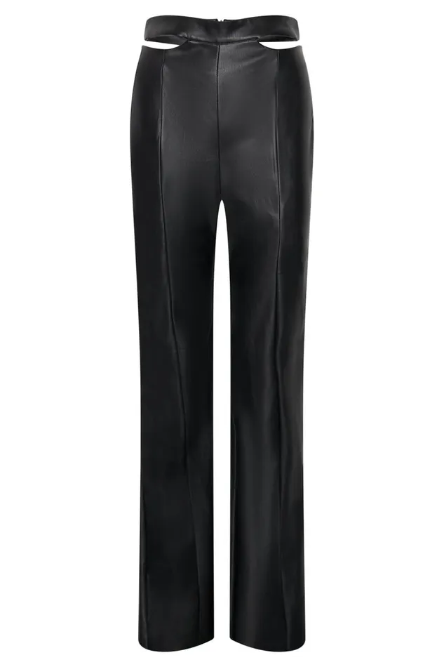 Meshki Pants Women Callie Faux Leather Cut Out Side Straight Leg Pant 8211 Black Black Meshki Pants Women Callie Faux Leather Cut Out Side Straight Leg Pant 8211 Black Black
