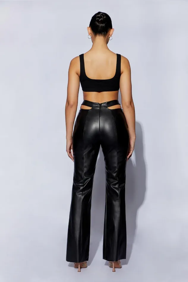 Meshki Pants Women Callie Faux Leather Cut Out Side Straight Leg Pant 8211 Black Black Meshki Pants Women Callie Faux Leather Cut Out Side Straight Leg Pant 8211 Black Black