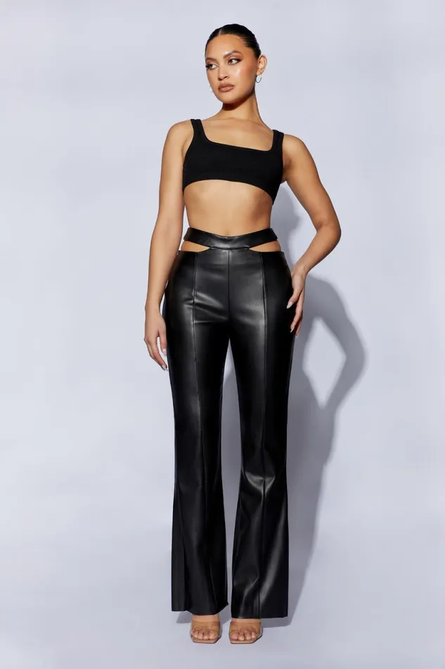 Meshki Pants Women Callie Faux Leather Cut Out Side Straight Leg Pant 8211 Black Black Meshki Pants Women Callie Faux Leather Cut Out Side Straight Leg Pant 8211 Black Black