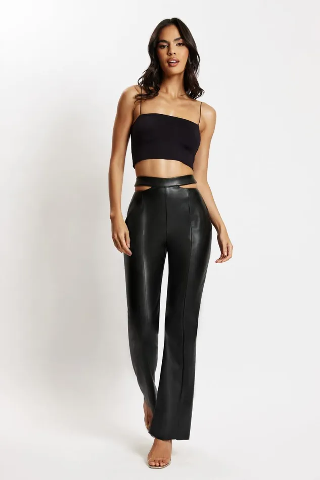 Meshki Pants Women Callie Faux Leather Cut Out Side Straight Leg Pant 8211 Black Black Meshki Pants Women Callie Faux Leather Cut Out Side Straight Leg Pant 8211 Black Black