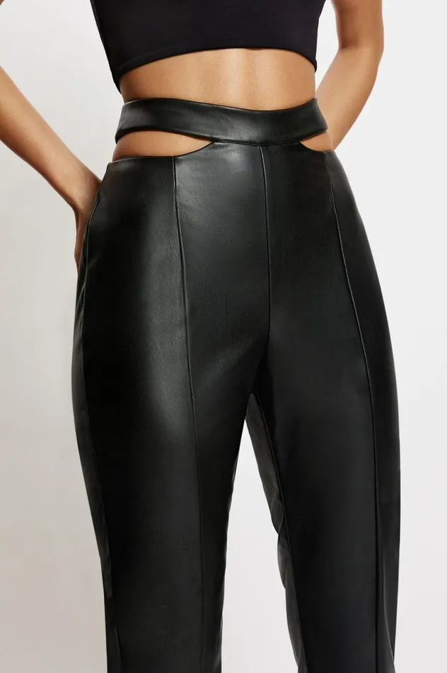 Meshki Pants Women Callie Faux Leather Cut Out Side Straight Leg Pant 8211 Black Black Meshki Pants Women Callie Faux Leather Cut Out Side Straight Leg Pant 8211 Black Black