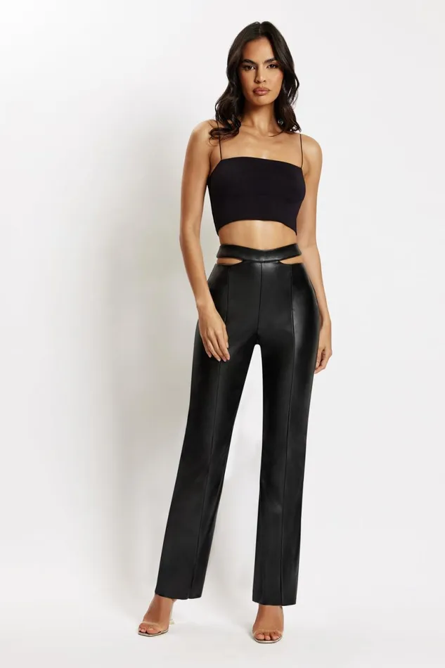 Meshki Pants Women Callie Faux Leather Cut Out Side Straight Leg Pant 8211 Black Black Meshki Pants Women Callie Faux Leather Cut Out Side Straight Leg Pant 8211 Black Black