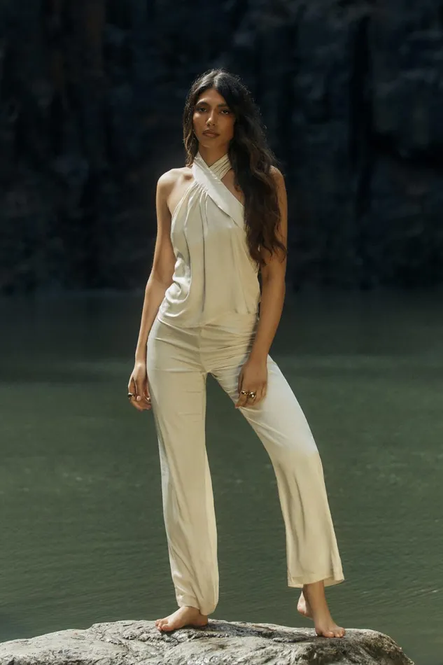 Meshki Pants Women Elisa Satin Straight Leg Pant 8211 Sand Sand