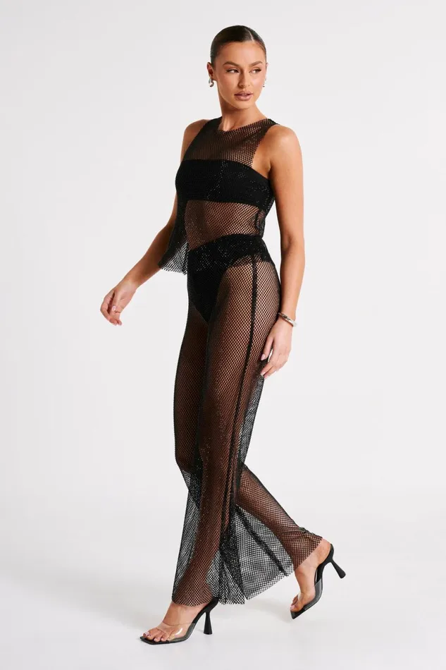 Meshki Pants Women Emerson Diamante Mesh Pant 8211 Black Black