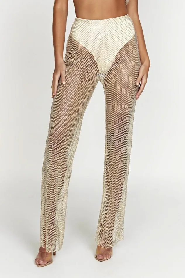 Meshki Pants Women Emerson Diamante Mesh Pant 8211 Cream Cream