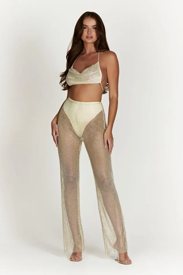 Meshki Pants Women Emerson Diamante Mesh Pant 8211 Cream Cream