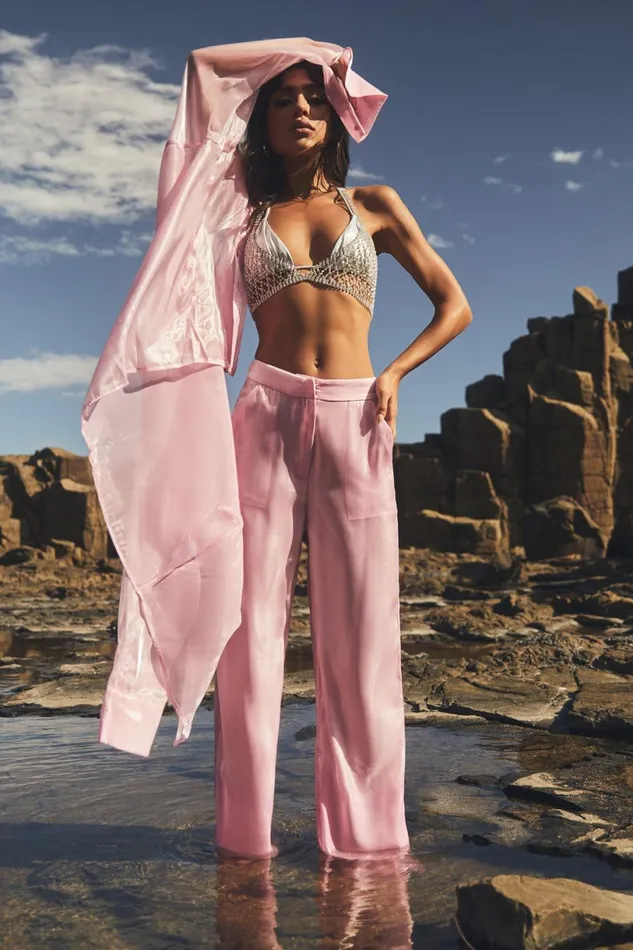 Meshki Pants Women Kinsley Sheer Pants 8211 Candy Pink Candypink