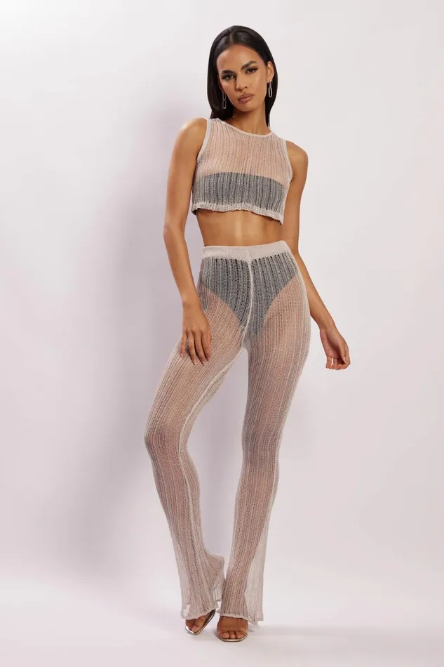 Meshki Pants Women Mandy Knit Flare Trousers 8211 Grey Grey