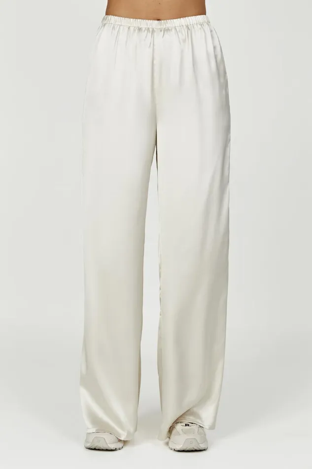 Meshki Pants Women Marciela Satin Straight Leg Pant 8211 Ivory Ivory