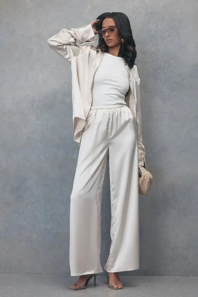 Meshki Pants Women Marciela Satin Straight Leg Pant 8211 Ivory Ivory