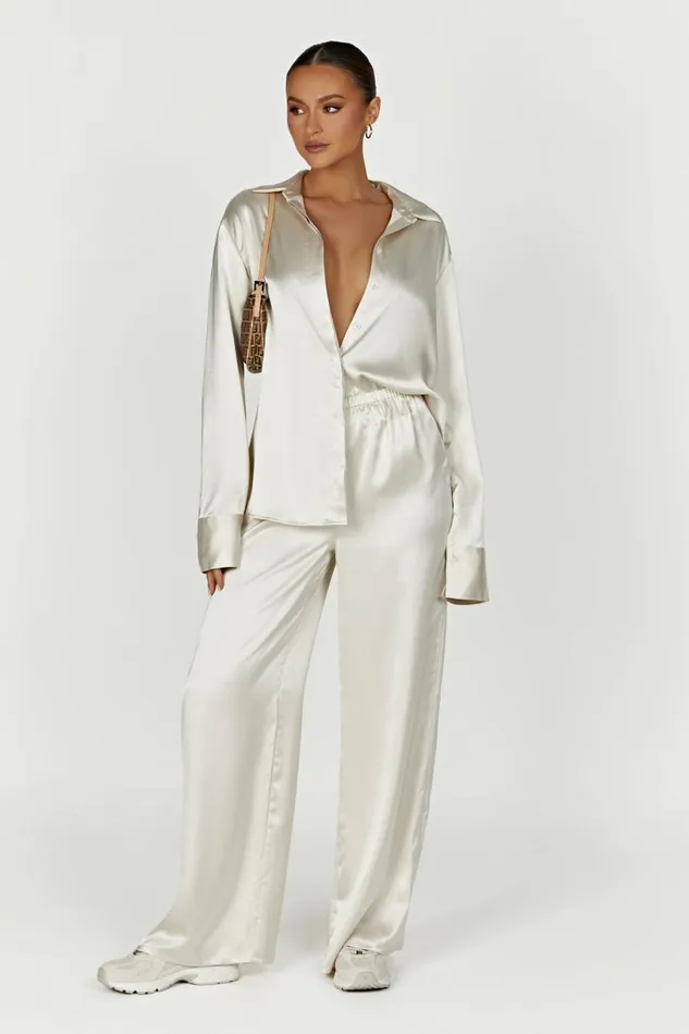 Meshki Pants Women Marciela Satin Straight Leg Pant 8211 Ivory Ivory