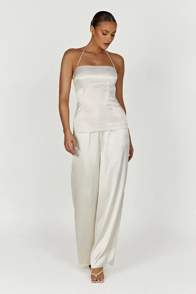 Meshki Pants Women Marciela Satin Straight Leg Pant 8211 Ivory Ivory