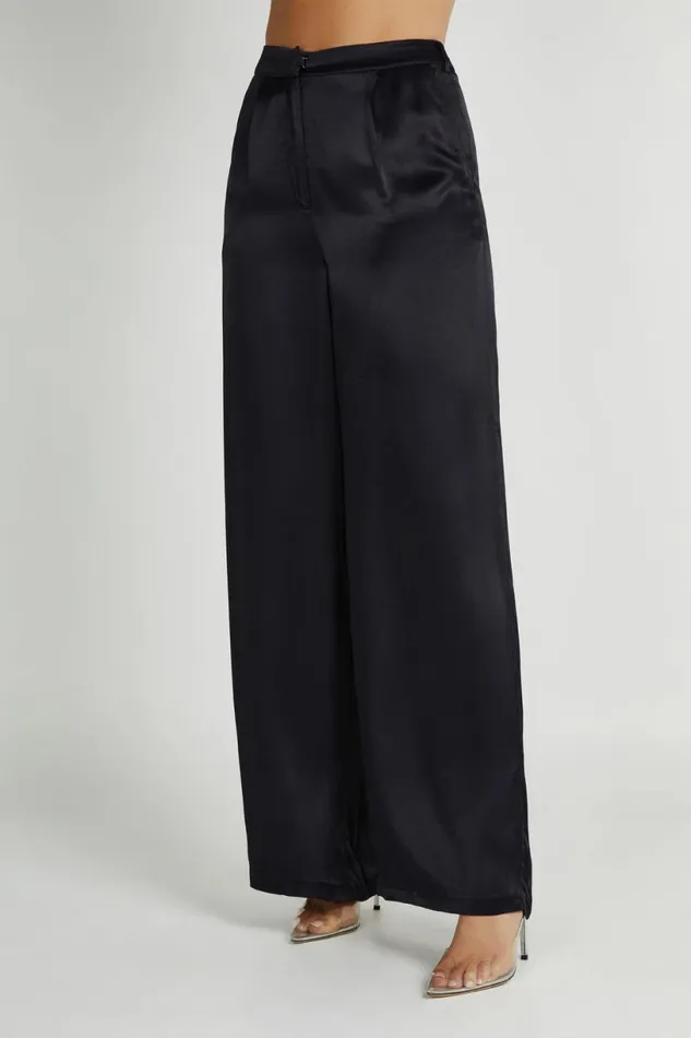 Meshki Pants Women Nour Satin Wide Leg Pant 8211 Black Black