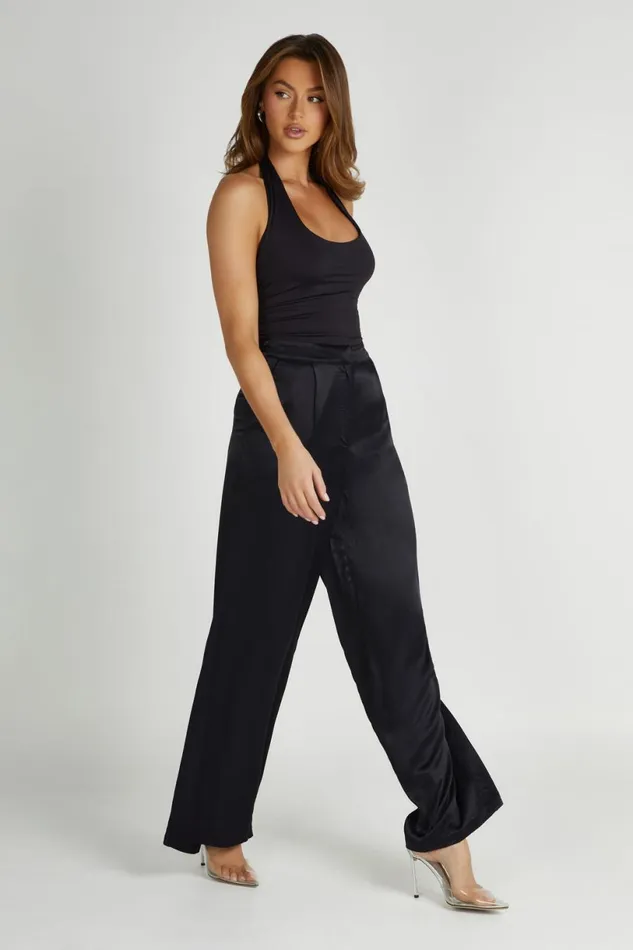 Meshki Pants Women Nour Satin Wide Leg Pant 8211 Black Black