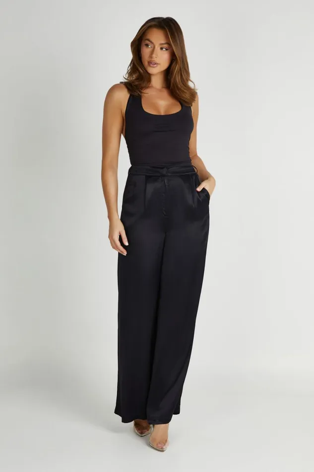Meshki Pants Women Nour Satin Wide Leg Pant 8211 Black Black