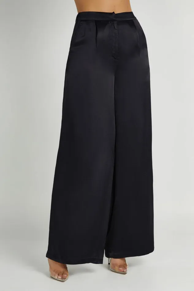 Meshki Pants Women Nour Satin Wide Leg Pant 8211 Black Black
