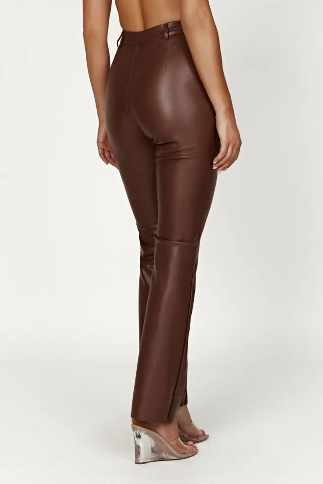 Meshki Pants Women Tyra Straight Leg Faux Leather Pants 8211 Chocolate Chocolate