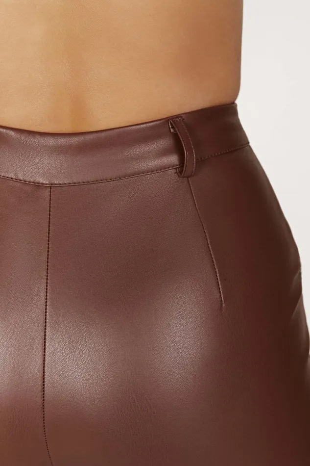 Meshki Pants Women Tyra Straight Leg Faux Leather Pants 8211 Chocolate Chocolate