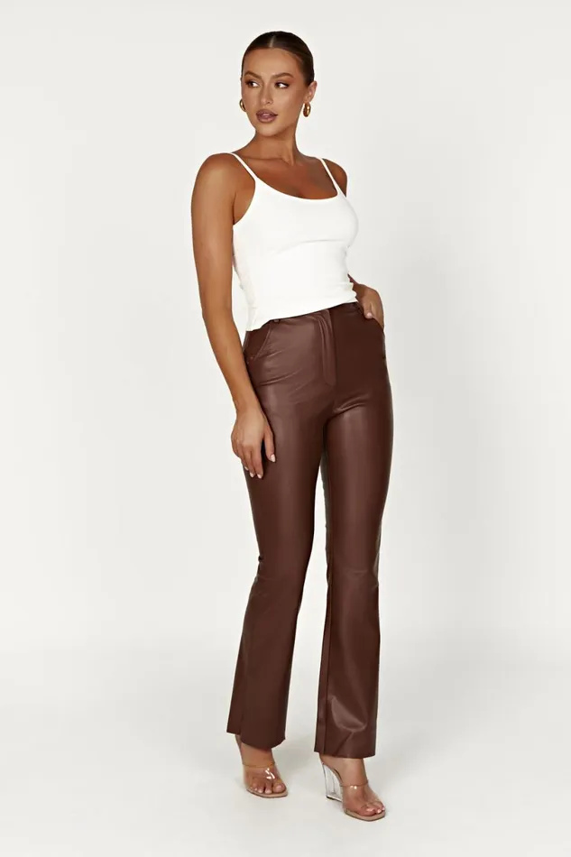 Meshki Pants Women Tyra Straight Leg Faux Leather Pants 8211 Chocolate Chocolate