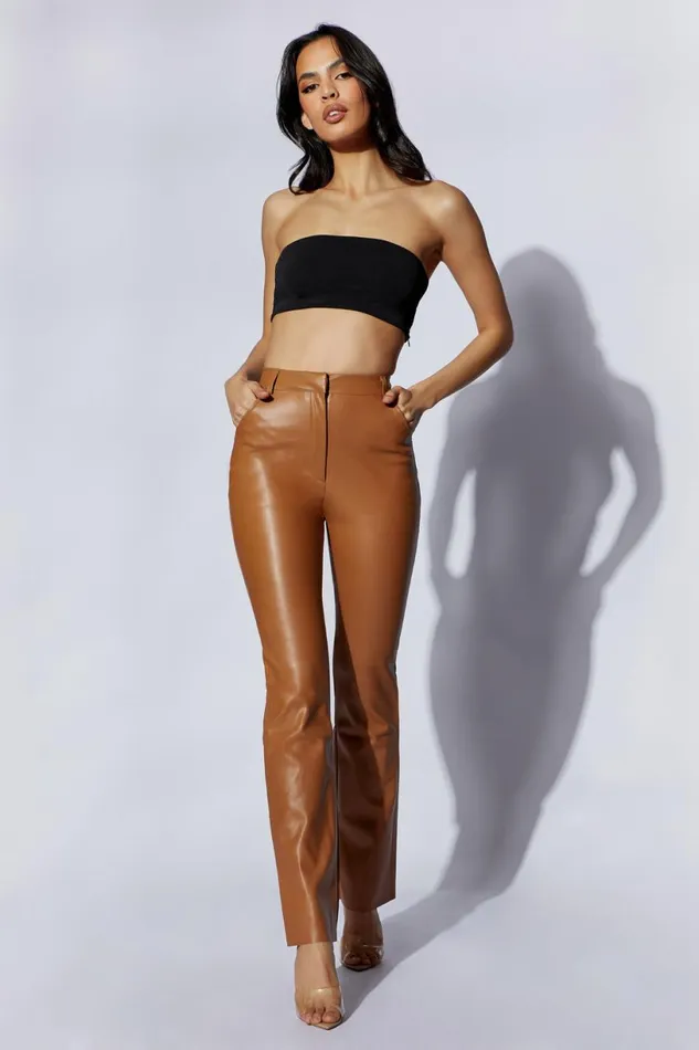 Meshki Pants Women Tyra Straight Leg Faux Leather Pants 8211 Dark Tan Darktan Meshki Pants Women Tyra Straight Leg Faux Leather Pants 8211 Dark Tan Darktan
