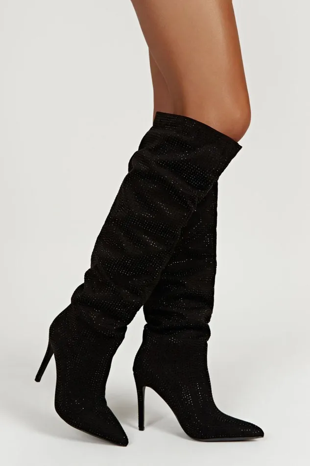 Meshki Shoes Women Jenner Diamante High Heel Boot 8211 Black Black