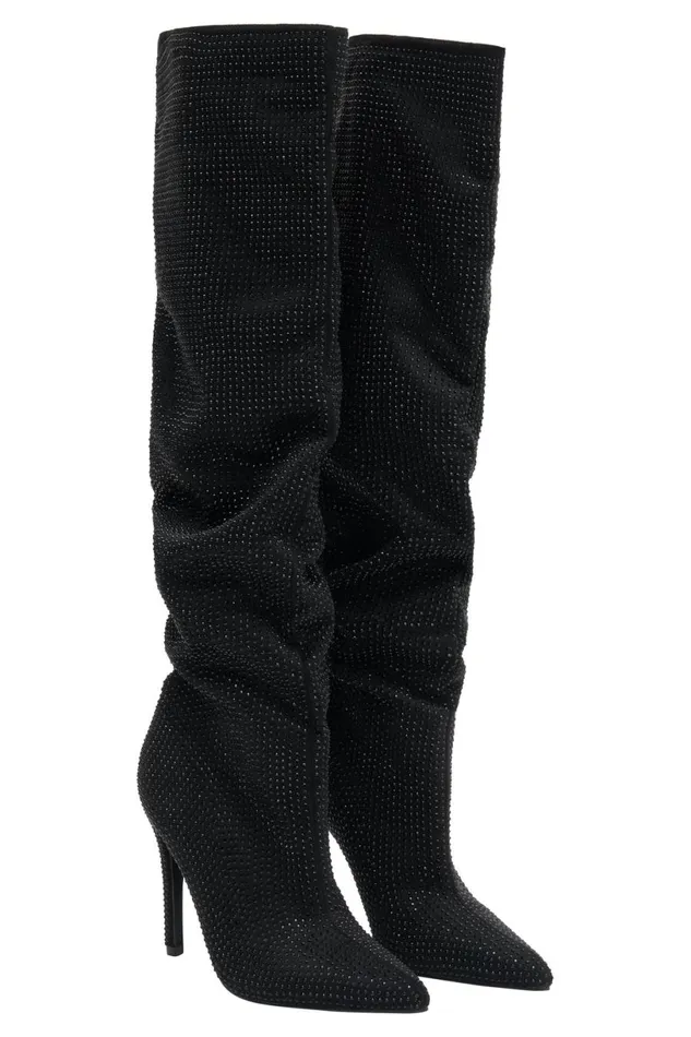 Meshki Shoes Women Jenner Diamante High Heel Boot 8211 Black Black