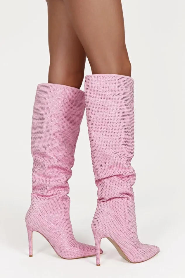 Meshki Shoes Women Jenner Diamante High Heel Boot 8211 Blush Pink Blushpink