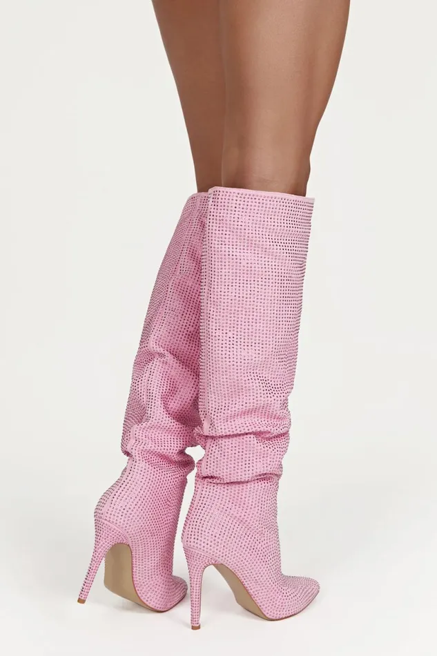 Meshki Shoes Women Jenner Diamante High Heel Boot 8211 Blush Pink Blushpink