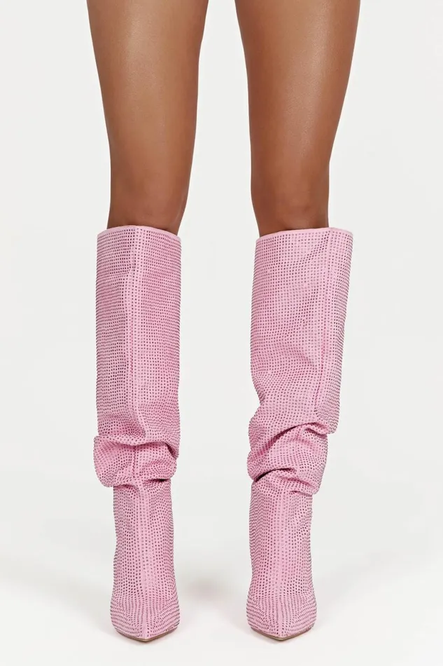 Meshki Shoes Women Jenner Diamante High Heel Boot 8211 Blush Pink Blushpink