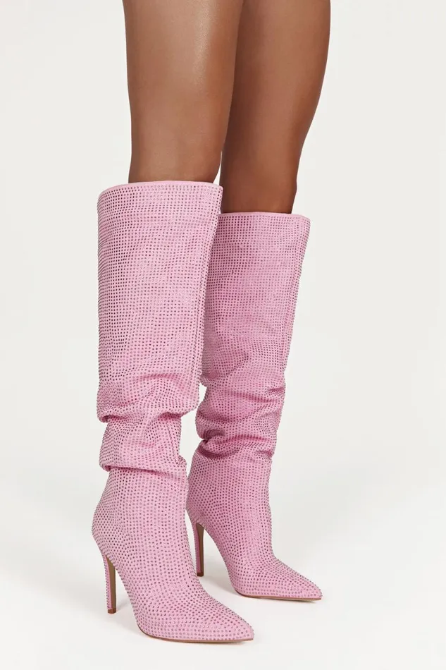 Meshki Shoes Women Jenner Diamante High Heel Boot 8211 Blush Pink Blushpink