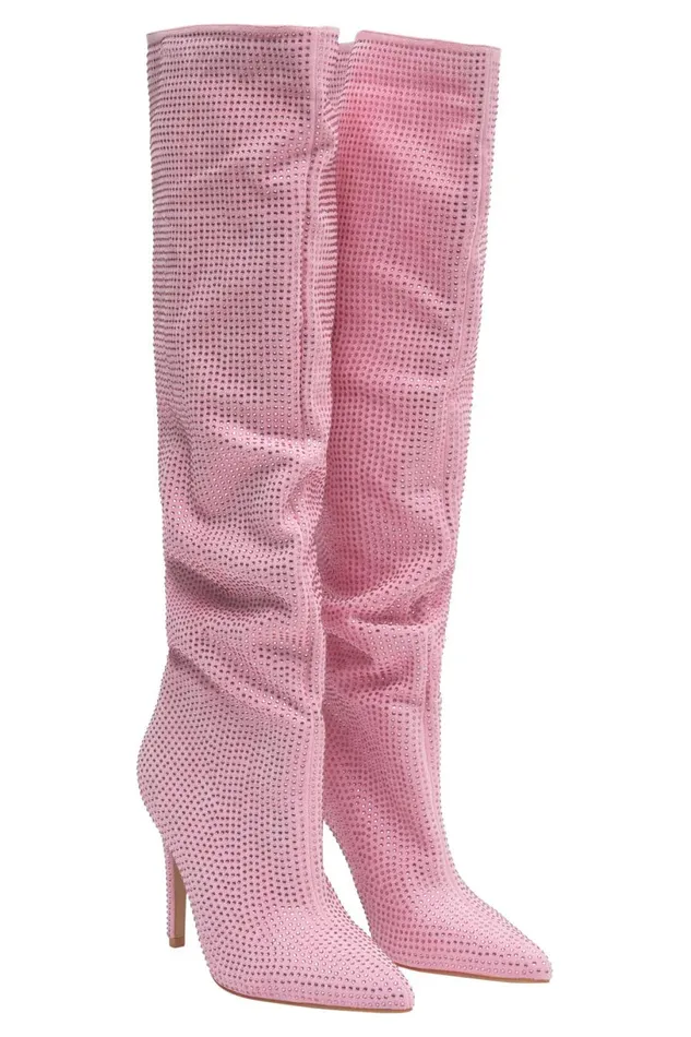 Meshki Shoes Women Jenner Diamante High Heel Boot 8211 Blush Pink Blushpink