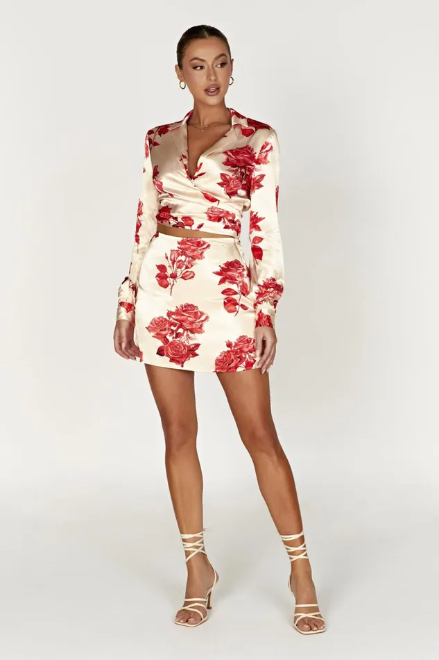 Meshki Skirts Women Amia Satin Mini Skirt 8211 Rose Print Roseprint