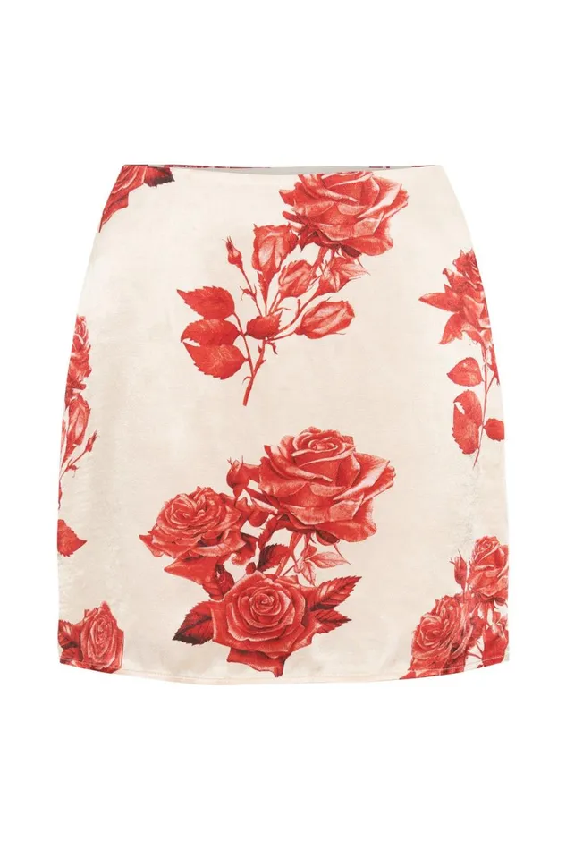 Meshki Skirts Women Amia Satin Mini Skirt 8211 Rose Print Roseprint
