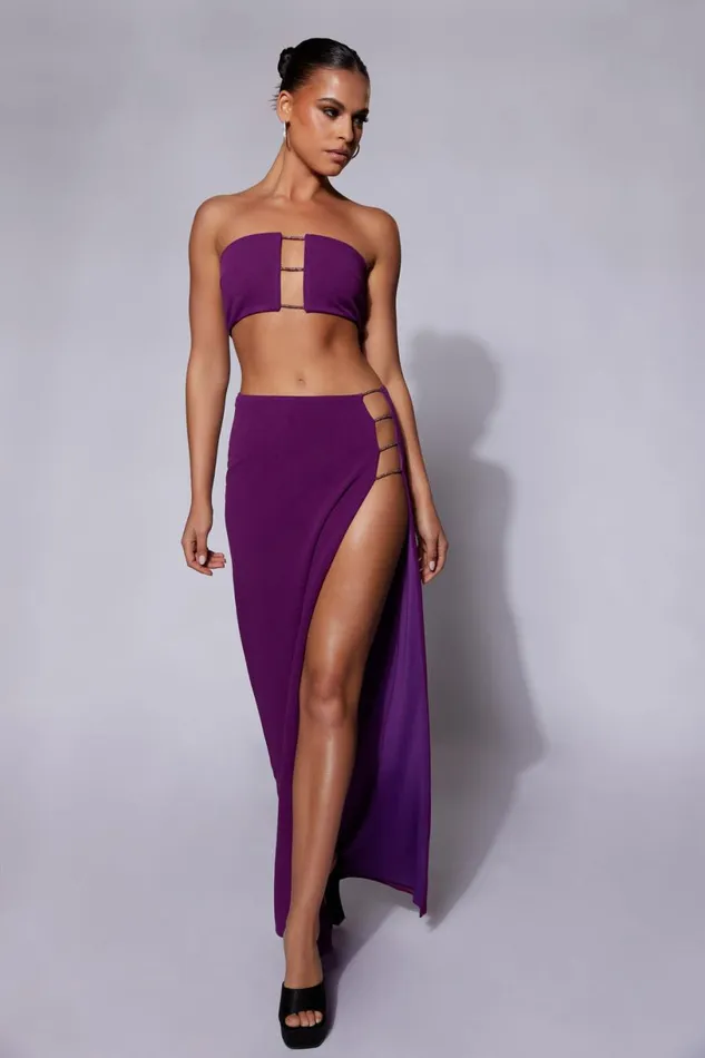 Meshki Skirts Women Anastasia Diamante Rope Maxi Skirt With Split 8211 Grape Grape Meshki Skirts Women Anastasia Diamante Rope Maxi Skirt With Split 8211 Grape Grape