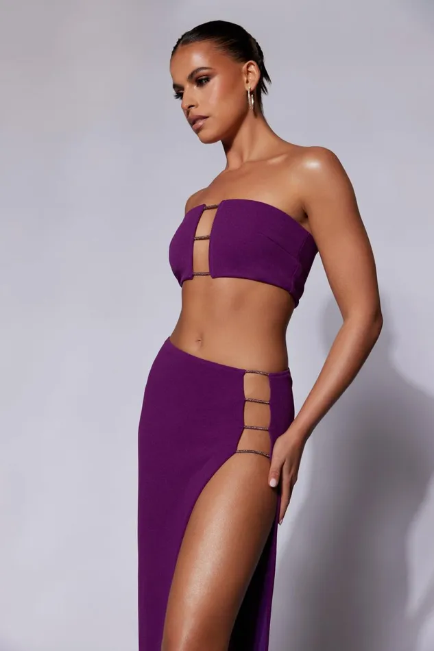 Meshki Skirts Women Anastasia Diamante Rope Maxi Skirt With Split 8211 Grape Grape Meshki Skirts Women Anastasia Diamante Rope Maxi Skirt With Split 8211 Grape Grape