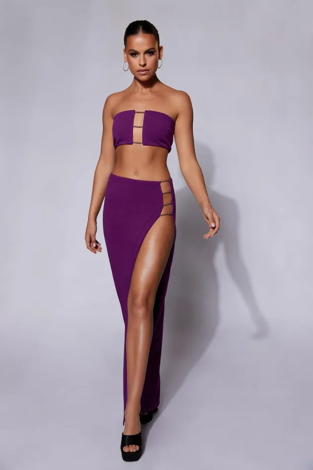 Meshki Skirts Women Anastasia Diamante Rope Maxi Skirt With Split 8211 Grape Grape Meshki Skirts Women Anastasia Diamante Rope Maxi Skirt With Split 8211 Grape Grape