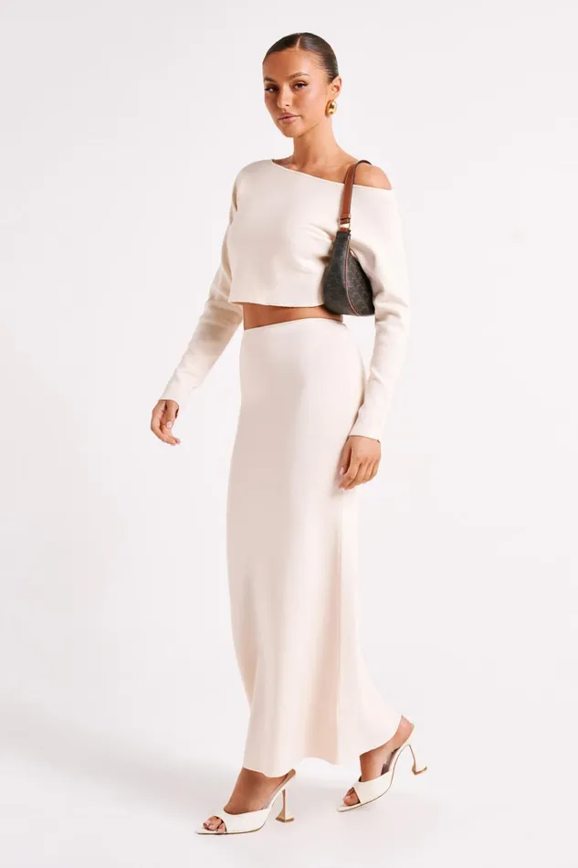 Meshki Skirts Women Avani Mid Rise Knit Maxi Skirt 8211 Ivory Ivory