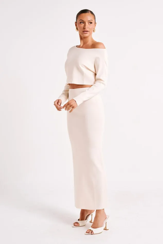 Meshki Skirts Women Avani Mid Rise Knit Maxi Skirt 8211 Ivory Ivory