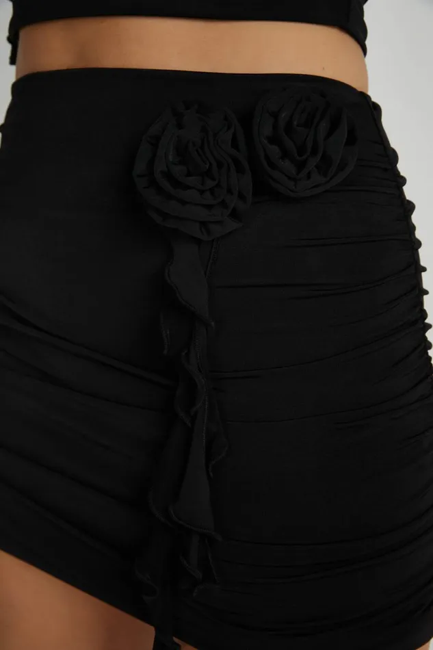 Meshki Skirts Women Brydee Ruched Rose Mini Skirt 8211 Black Black