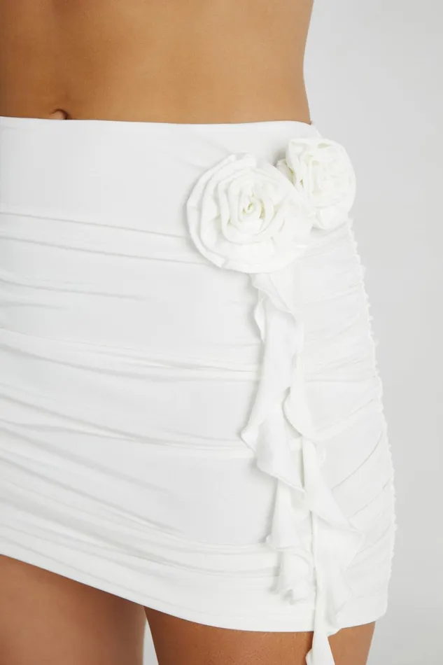 Meshki Skirts Women Brydee Ruched Rose Mini Skirt 8211 White White