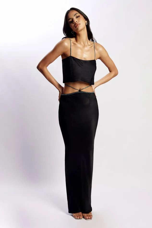 Meshki Skirts Women Dayana Diamante Maxi Skirt 8211 Black Black Meshki Skirts Women Dayana Diamante Maxi Skirt 8211 Black Black