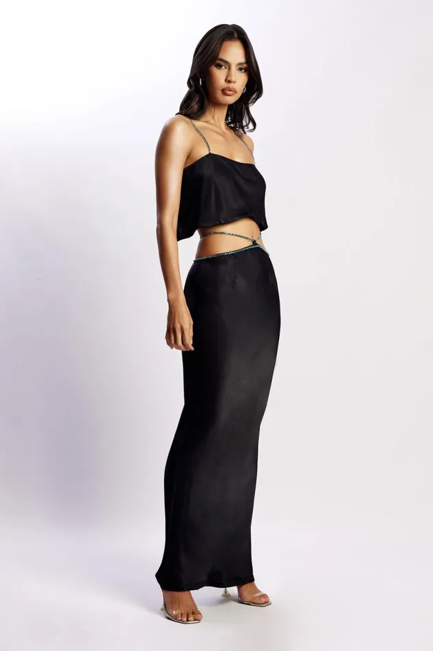 Meshki Skirts Women Dayana Diamante Maxi Skirt 8211 Black Black Meshki Skirts Women Dayana Diamante Maxi Skirt 8211 Black Black