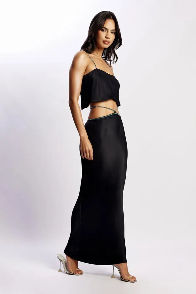Meshki Skirts Women Dayana Diamante Maxi Skirt 8211 Black Black Meshki Skirts Women Dayana Diamante Maxi Skirt 8211 Black Black