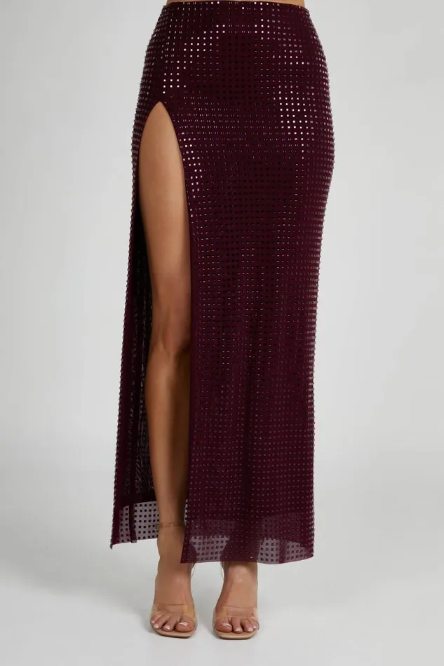 Meshki Skirts Women Ellery Square Diamante Maxi Skirt 8211 Berry Berry