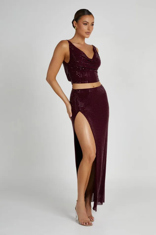 Meshki Skirts Women Ellery Square Diamante Maxi Skirt 8211 Berry Berry