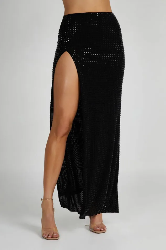Meshki Skirts Women Ellery Square Diamante Maxi Skirt 8211 Black Black