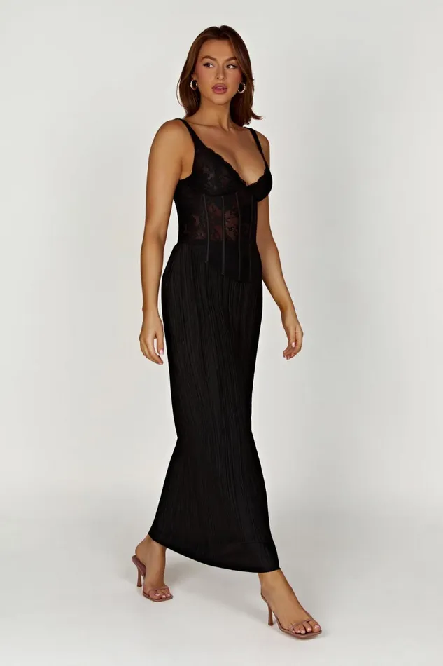 Meshki Skirts Women Elsie Plisse Maxi Skirt 8211 Black Black