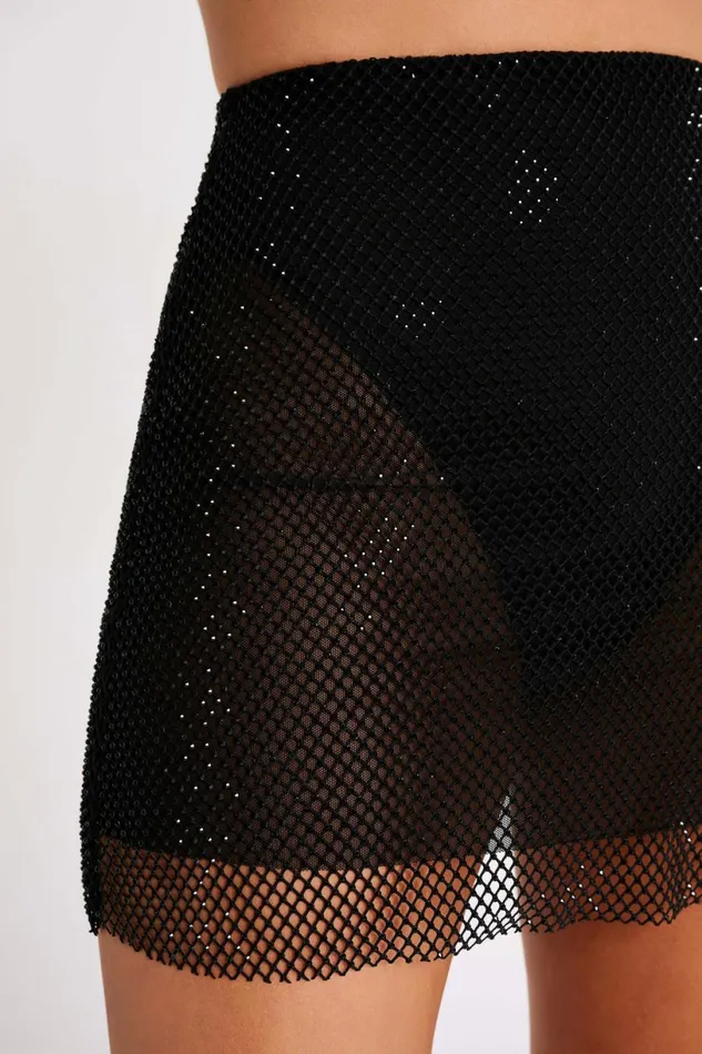Meshki Skirts Women Hilton Diamante Mesh Mini Skirt 8211 Black Black