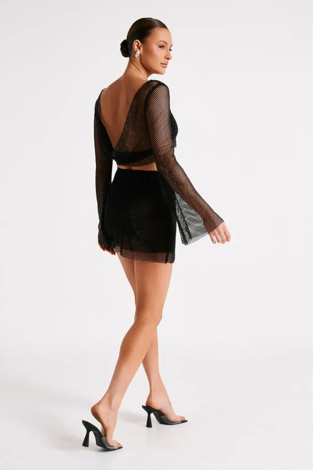 Meshki Skirts Women Hilton Diamante Mesh Mini Skirt 8211 Black Black