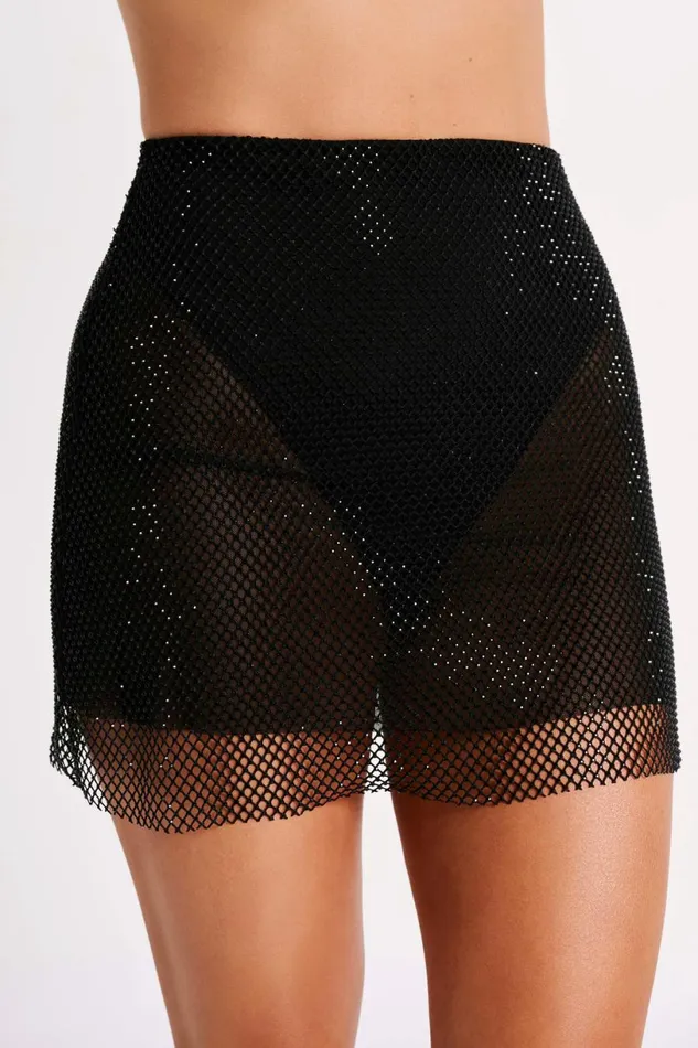 Meshki Skirts Women Hilton Diamante Mesh Mini Skirt 8211 Black Black